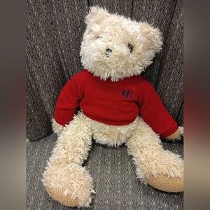 Plush Cream Vintage Belkie 1997 Teddy Bear in Red Knit Sweater